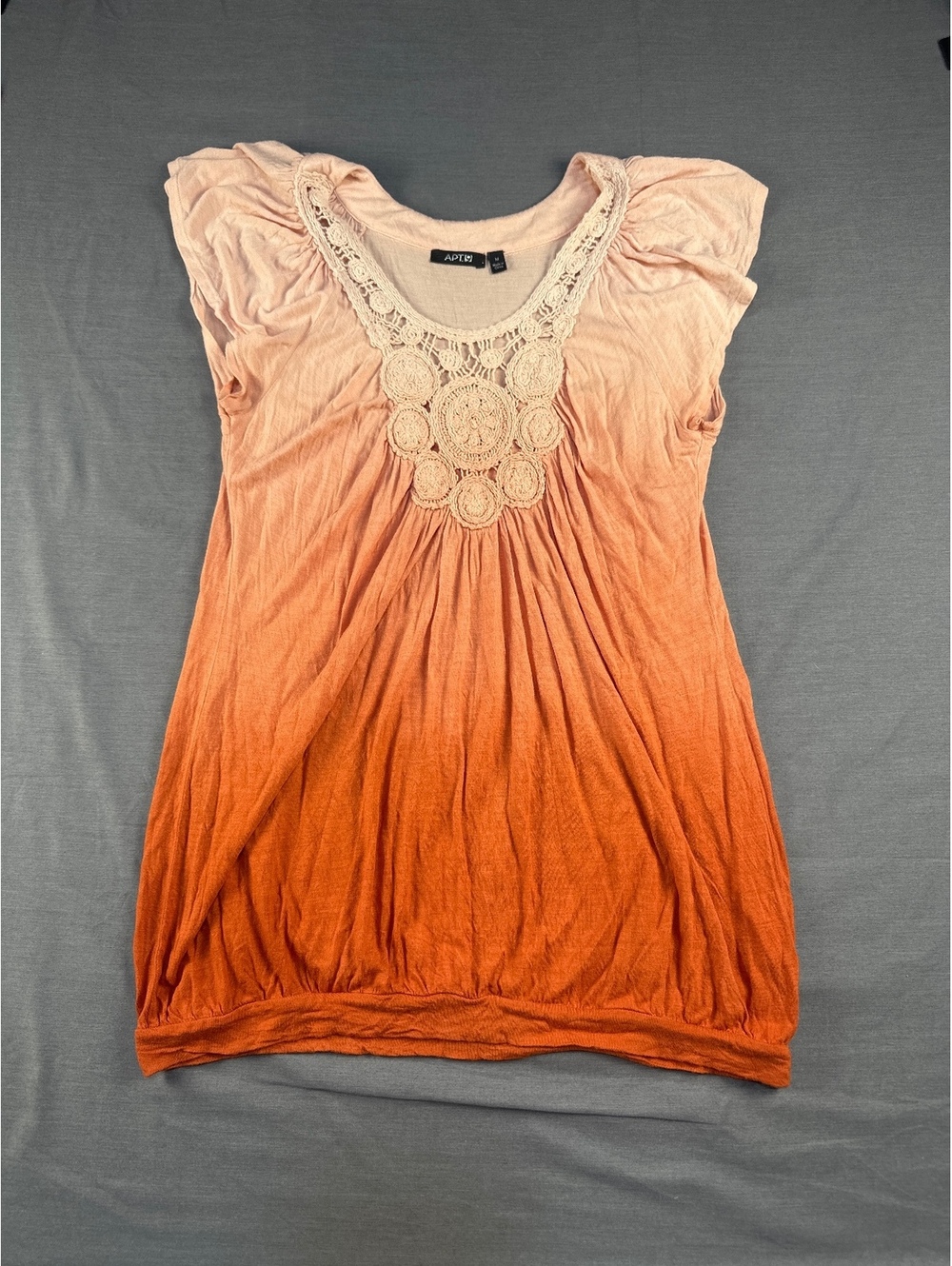 Apt. 9 Women's Medium Ombre Rayon Top with Crochet Detail, Orange Gradient